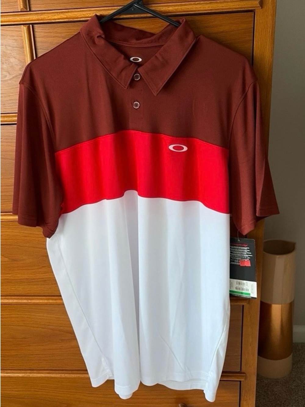 Oakley Men's Brown Red White Colorblock Polo